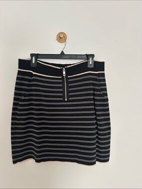 Rag & Bone Black and Cream Striped Zip-Front Skirt